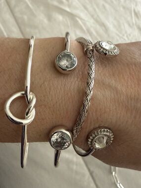 Silver cuff bracelet Lot of 4 w chain link bracelet and beaded stretch bracelets